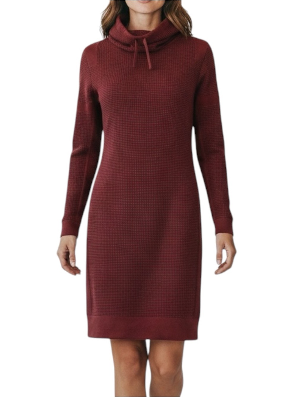 Prana Masina 100% Organic Cotton Waffle Knit Funnel Neck Sweater Dress Red Small